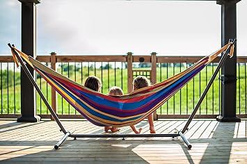 Vivere UHSDO8-20 Double Cotton Hammock with Space-Saving Steel Stand Including Carrying Bag, Tropical