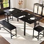 IDEALHOUSE Extendable Dining Table Set, 5-Piece Kitchen & Dining Room Set, MDF Top with Metal Frame, Modern Space-Saving Furniture for Dining Room or Apartment, Black