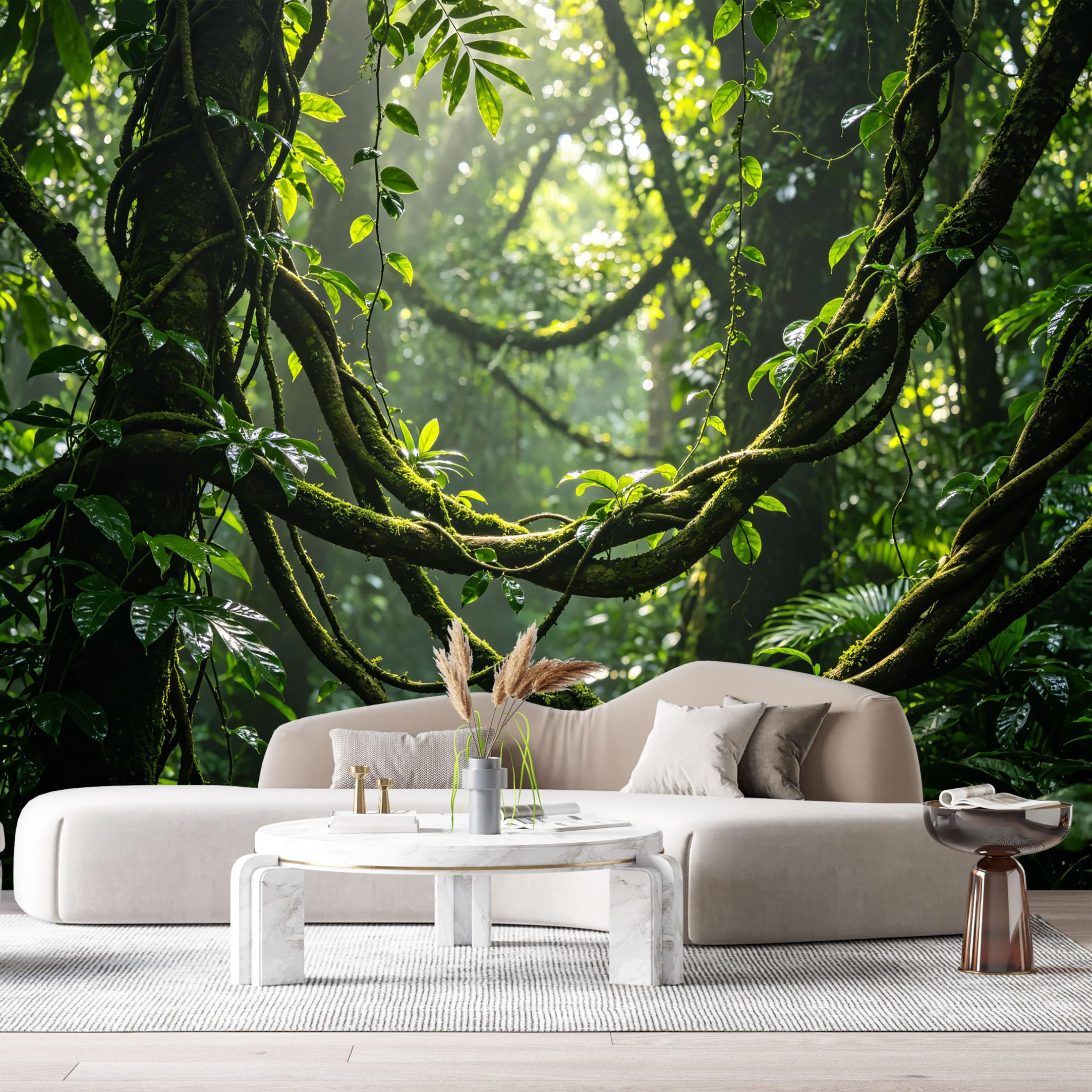 Custom Size Wall Murals Tropical Jungle Vines Green Forest Canopy Sunlight Mist SelfAdhesive Wall Fabric Removable Large Wallpaper for Photo Living Room