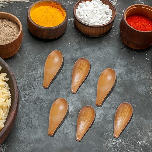 Miniatura 2 de NUOMI Paquete de 4 cucharas de madera para tarros, mini cucharas de madera con mango corto para sal, té, granos de café, dulces, leche en polvo,