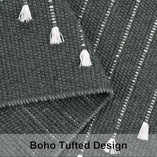 Miniatura 2 de LIVEBOX Alfombra gris de 2.3 x 3.6 pies, alfombra bohemia de algodón lavable, alfombra marroquí para puerta delantera, alfombra tejida a mano para