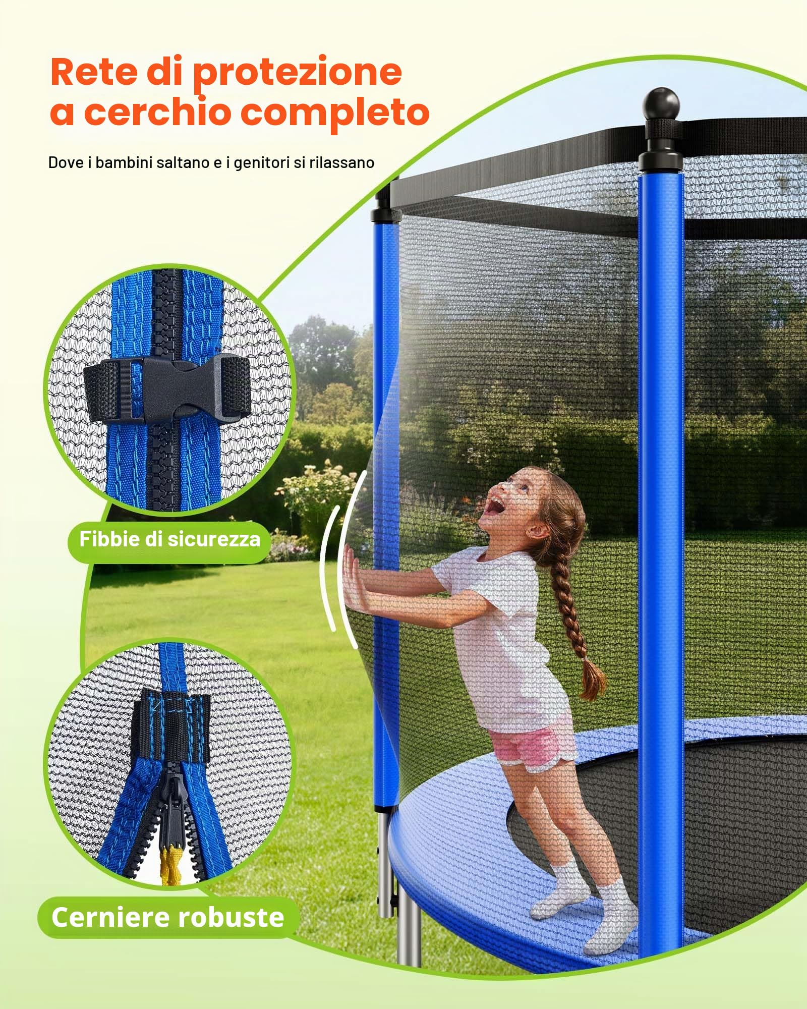 VEVOR Trampolino da Esterno 305 x 305 cm con Rete di Sicurezza e Telaio in Acciaio, Omologato ASTM, per Carichi Pesanti, Capacità Massima di 150 kg, Trampolino da Giardino per Bambini