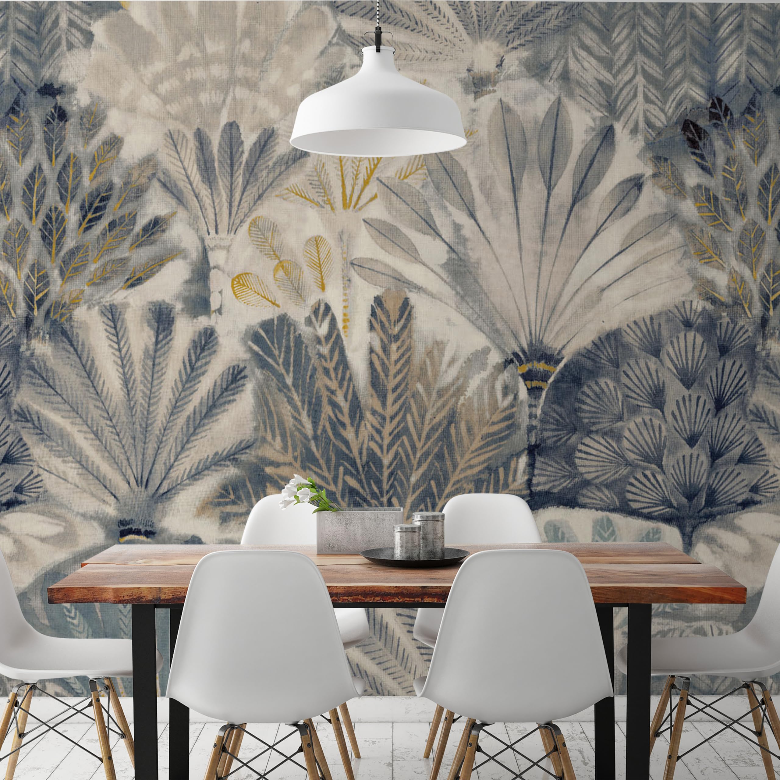 Rackhams Blue/Grey/Yellow Painted Digital Feather 7 Panel Mural 3.71 X 2.8M