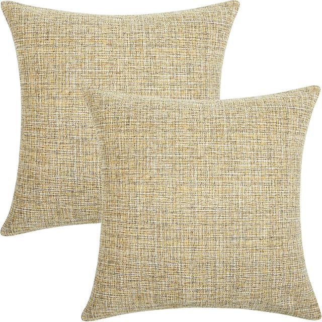 Amazon Brand - Umi Faux Linen Soild Decorative Square Pillow Case Throw Cushion Cover for Sofa Bedroom Car with Invisible Zipper 18x18 Inch 45 x 45 cm Linen Set of 2