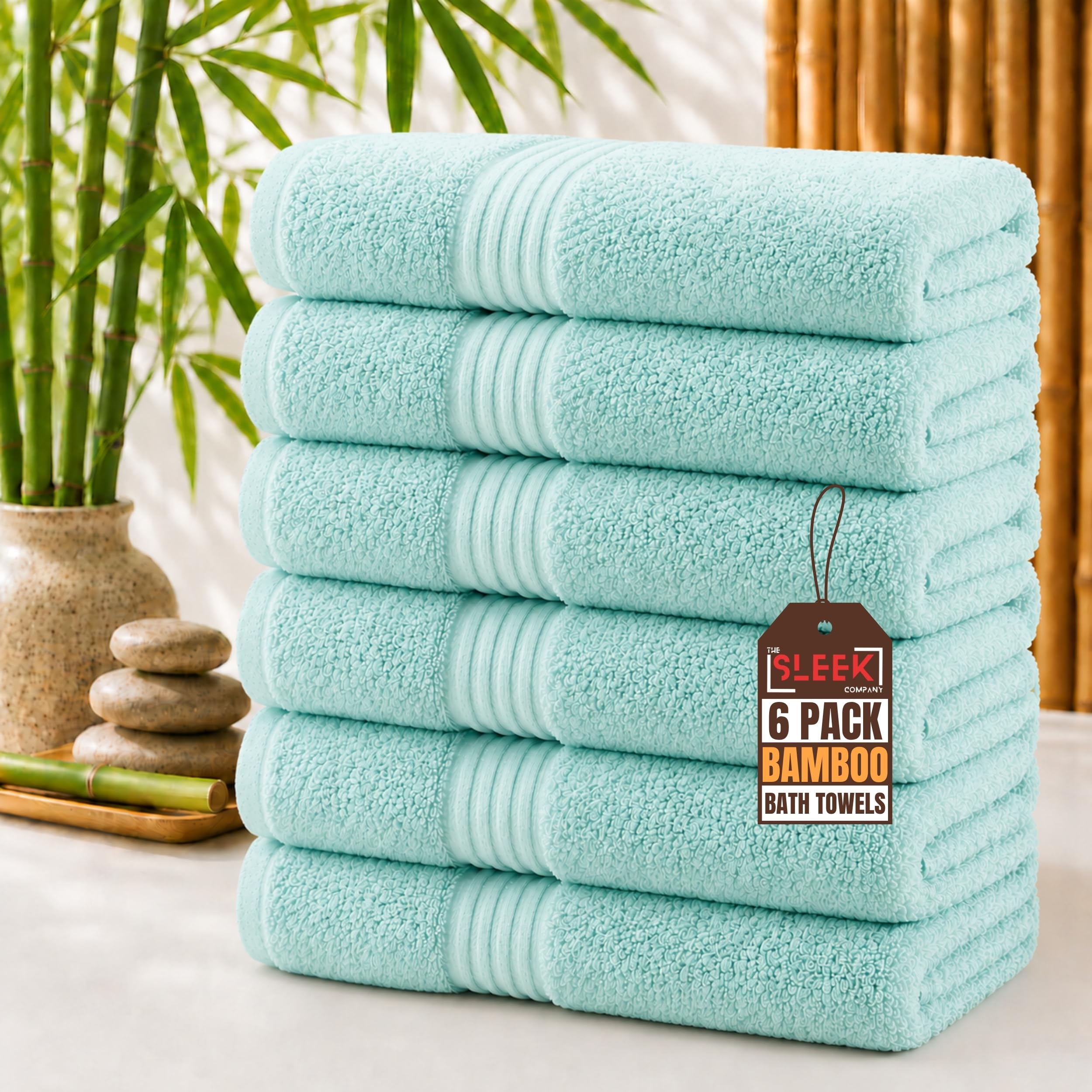 Luxury 700 GSM Bamboo Bath Towels (70 x 130 cm) – Pack Of 6 – Soft & Absorbent Terry Weave – Hypoallergenic & Antibacterial Bathroom Towels – Ideal shower towel for Homes, Hotels & Spa (Duck Egg Blue)