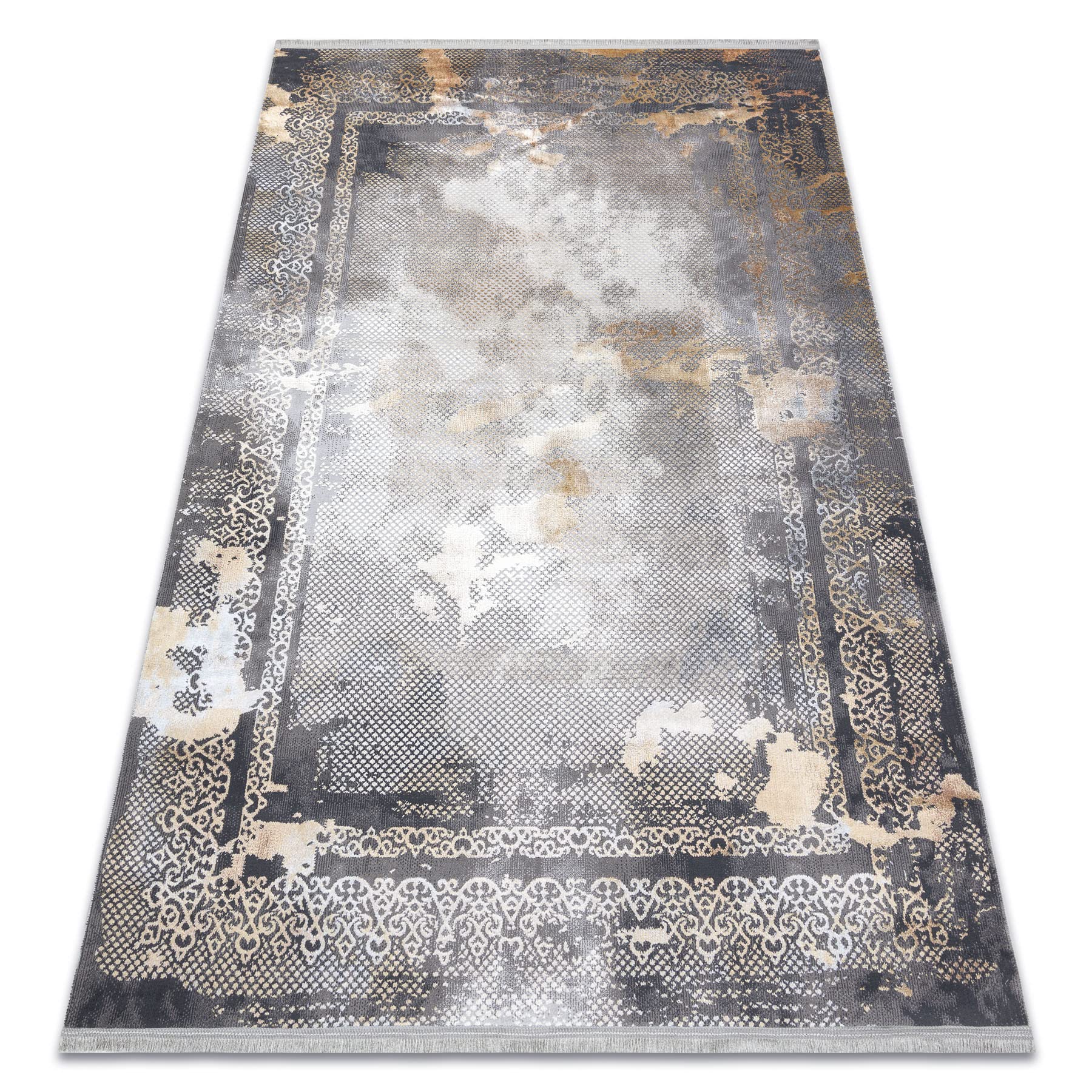 rugsx Tapis Moderne Luce Tapis Chambre, Tapis de Salon, Tapis Artistique, Chambre Ado, Cadre Vintage - Tapis structuré Gris/Moutarde 77x150 cm