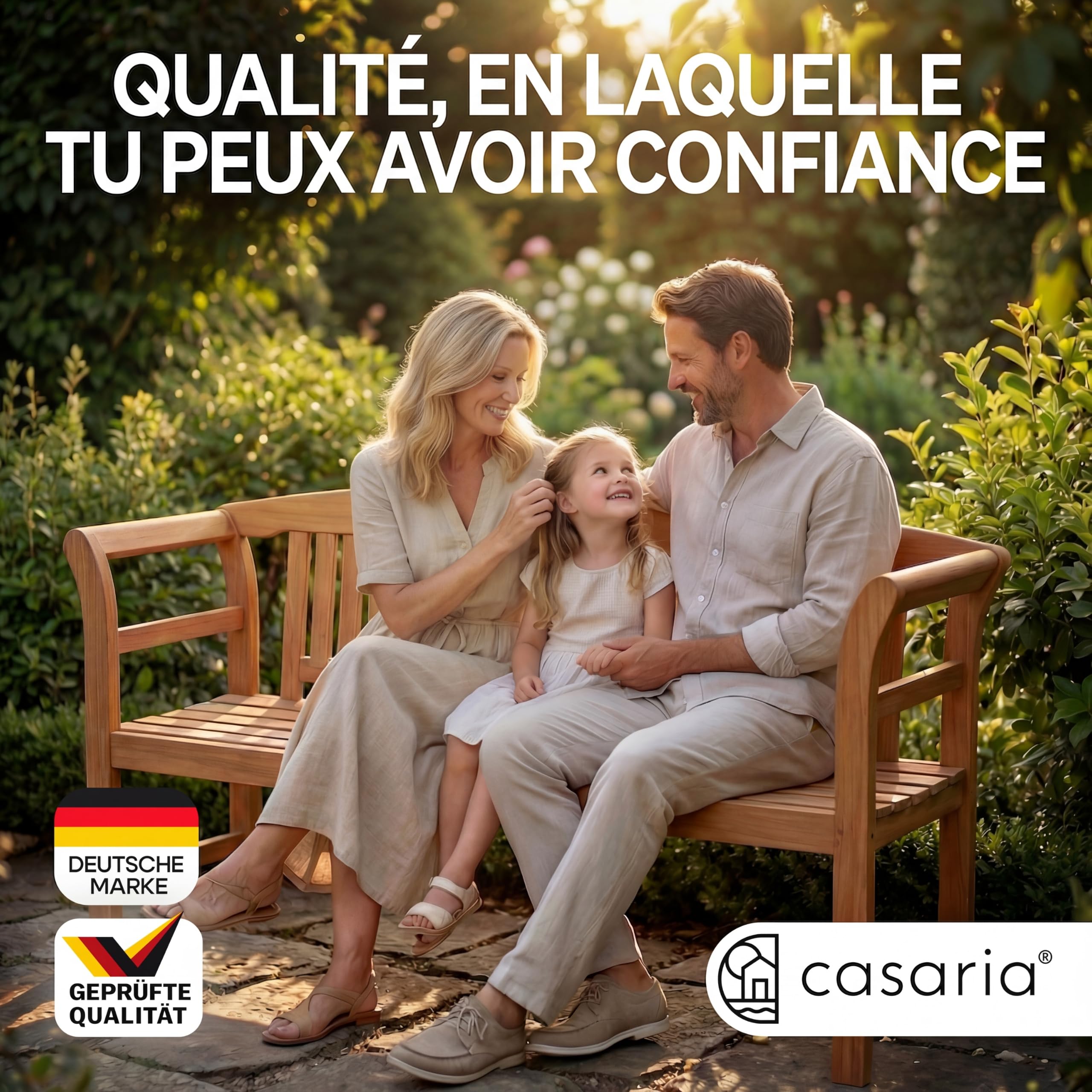 Casaria Banc de Jardin en Bois d'Eucalyptus Certifié FSC - Gravure de Rose