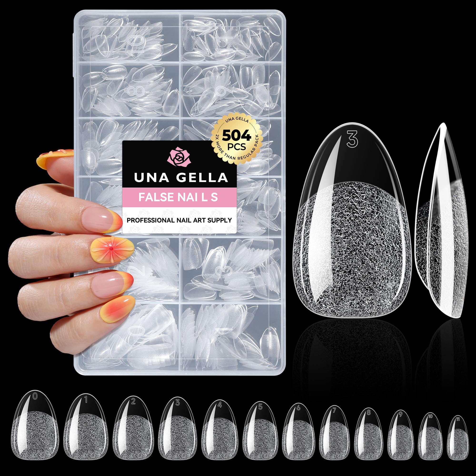 UNA GELLA Short Oval Almond Fake Nails 504pcs Press on Nails Pre-shape Short Almond Round Gel Nail Tips for Full Cover Acrylic False Nails For Nail