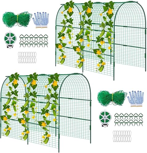 codree Paquete de 2 enrejados de pepino de jardín para plantas, arco de metal de 47 x 47 pulgadas, enrejado de melón para cama elevada, enrejado de