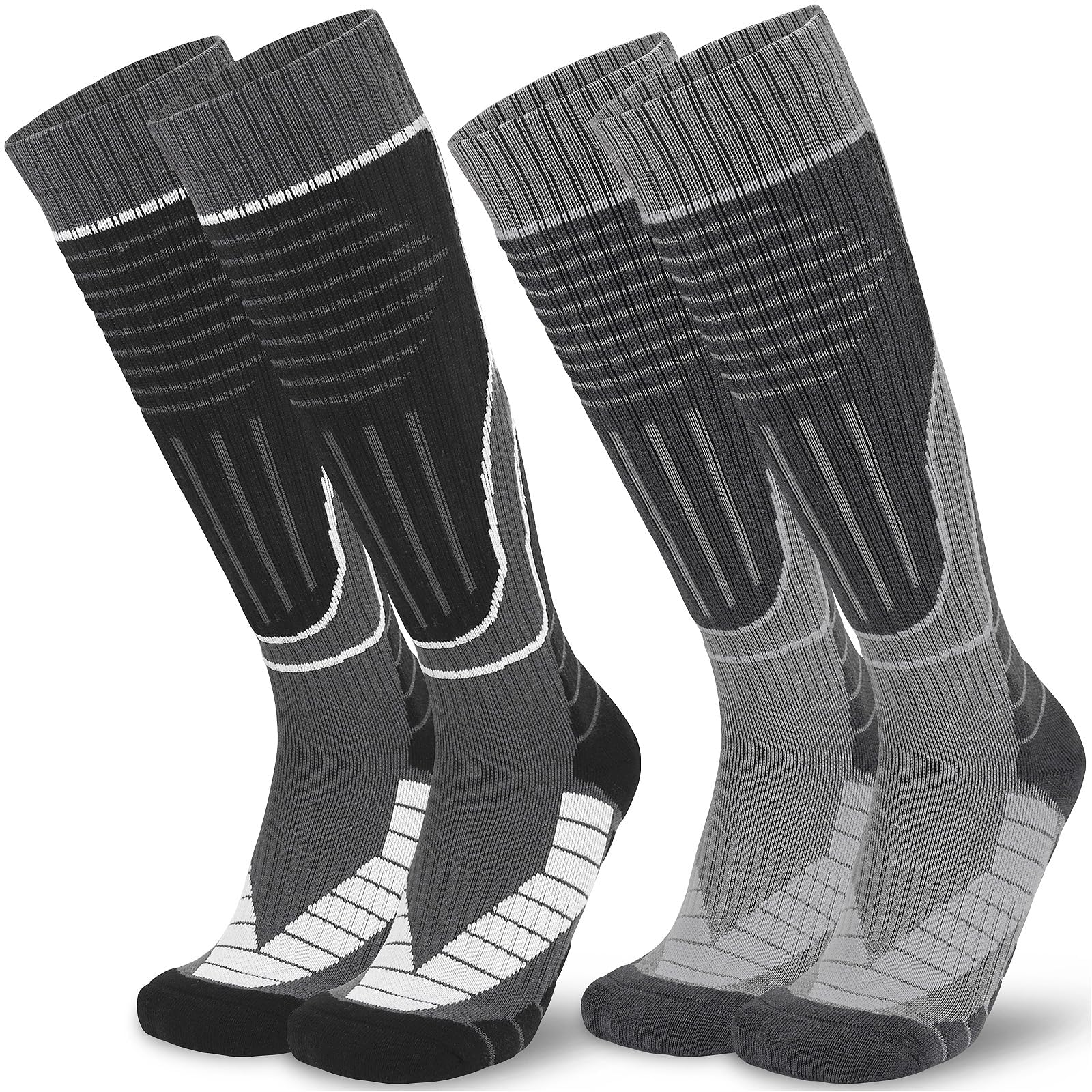 2Pairs Mens Merino Wool Ski Socks, Knee-High Thermal Wool Socks Cushioned Wool Sports Socks Thermal Merino Wool Socks Breathable Wool Thermal Socks for Snow, Snowboarding, Hunting,Skiing,Hiking