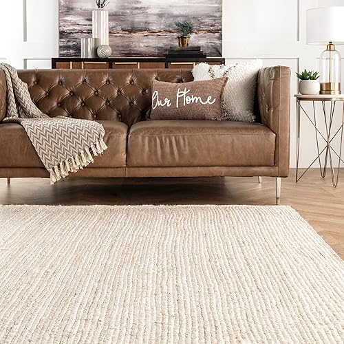 Miniatura 7 de nuLOOM Rigo - Alfombra rústica de yute, tejida a mano, redonda de 3pies, color blanco hueso