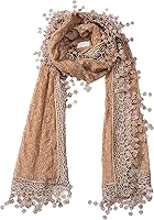 Tan's Women's Lightweight Lace Teardrop Fringe Crochet Tassel Scarf - Vintage Mesh Fashion Scarf for All Seasons