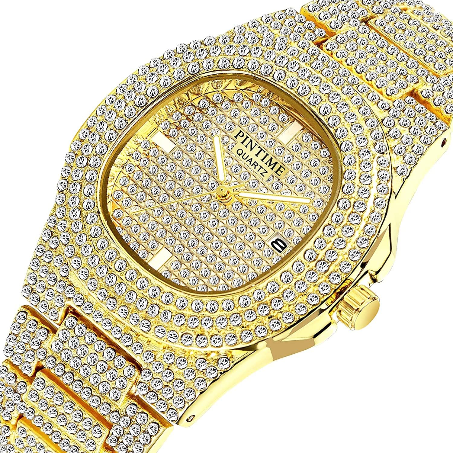 BESTKANG Fashion Unisex Crystal Diamond Watches Mens/Womens Luxury Bling-ed Out Gold Silver Stainless Steel Quartz Analog Wrist Watch