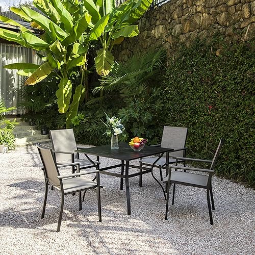 Miniatura 2 de MEOOEM Juego de 4 sillas de comedor para patio al aire libre, muebles de patio de textilene con reposabrazos y marco de metal negro para patio