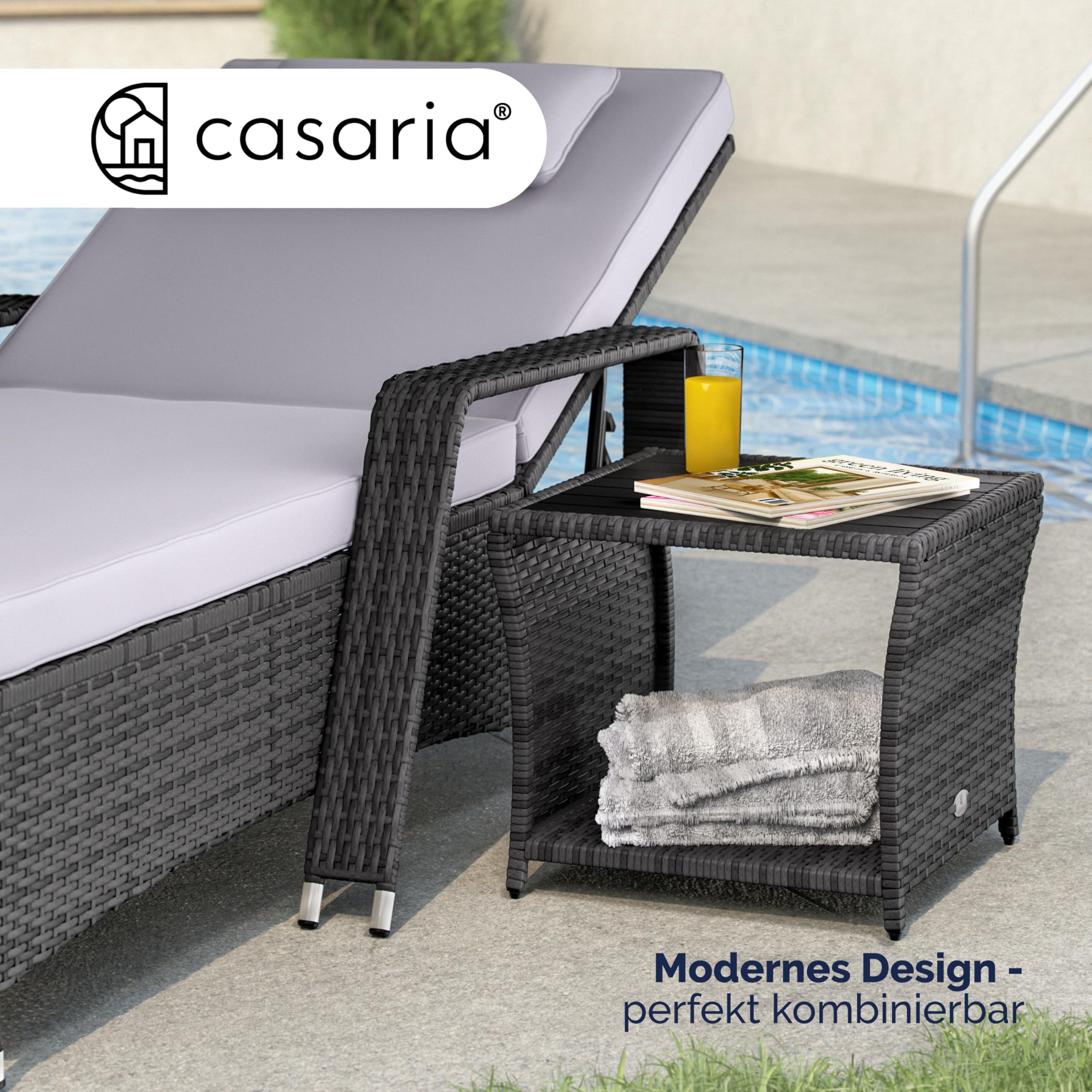 Casaria® Polyrattan Beistelltisch mit WPC Tischplatte Grau | 45x45x40cm, 80kg Belastbarkeit, Wetterfest, Tisch, Ablagetisch, Balkon, Terrasse, Garten, Outdoor, Gartenmöbel, Coffee table