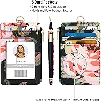 Vista 2 de Portatarjetas de identificación con cordón vertical: Soporte para tarjeta de identificación con nombre floral y cordón para tarjetas