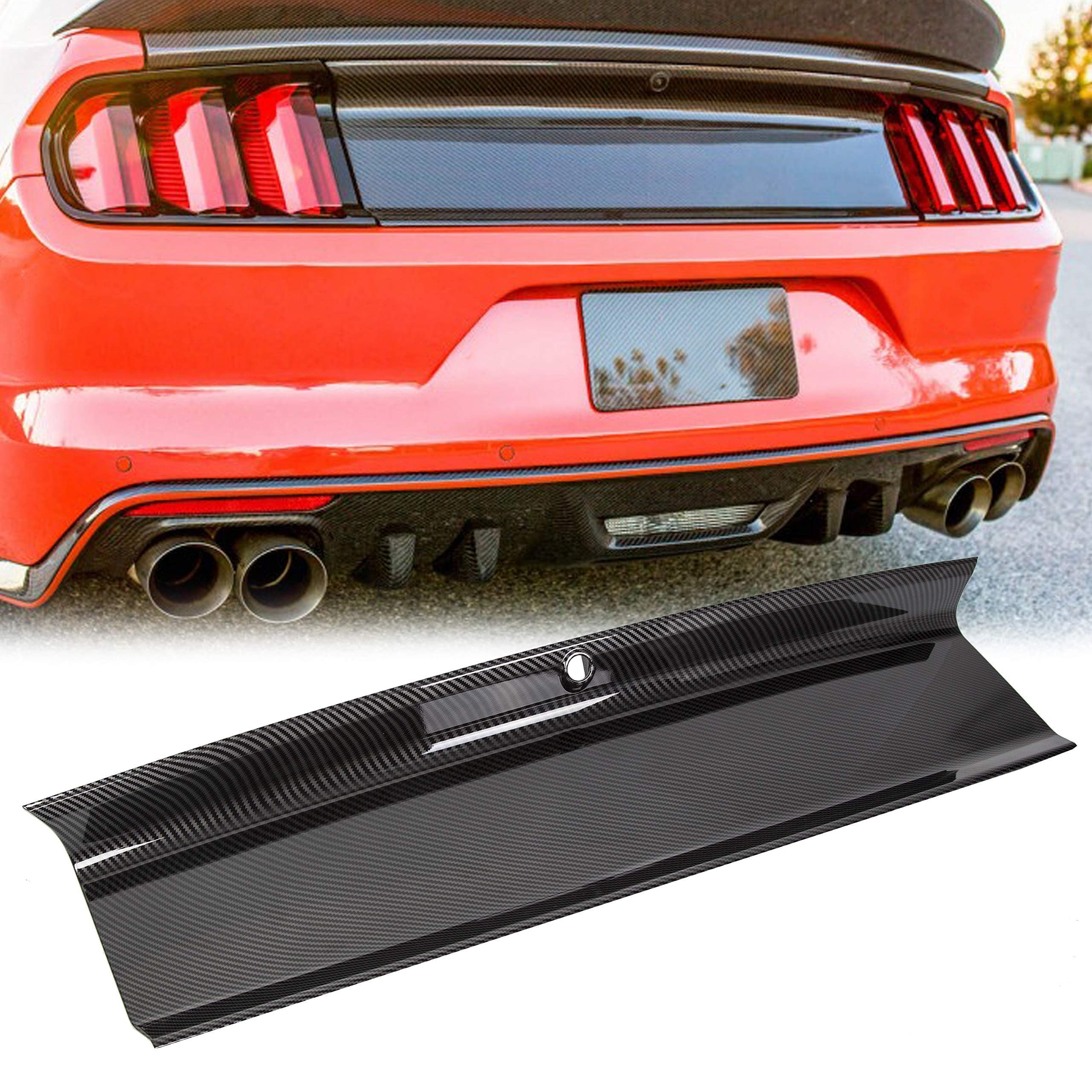 ECOTRIC Rear Decklid Panel Trim Compatible with 2015-2023 Ford Mustang, ABS External Accessories Trunk Center Cover Panel Decorating Board Carbon Fiber Style