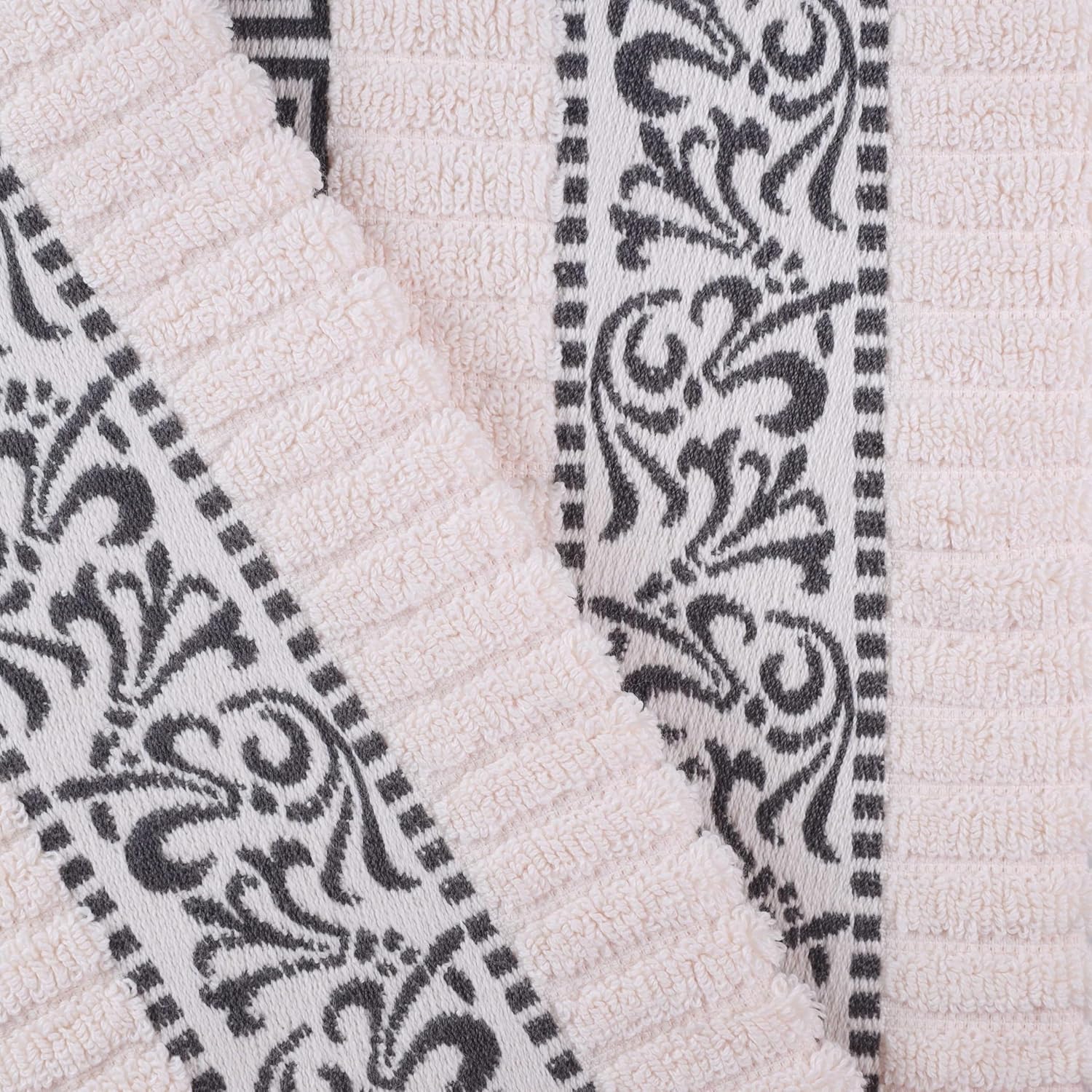 Superior Athens Cotton Bath Towel Set, Greek Key Floral Decor for Bathroom, Guest Bath, Spa, Resort, Home Essentials, Absorbent, Fluffy Medium Weight Towels, Includes; 4 Bath Towels, Ivory/Grey