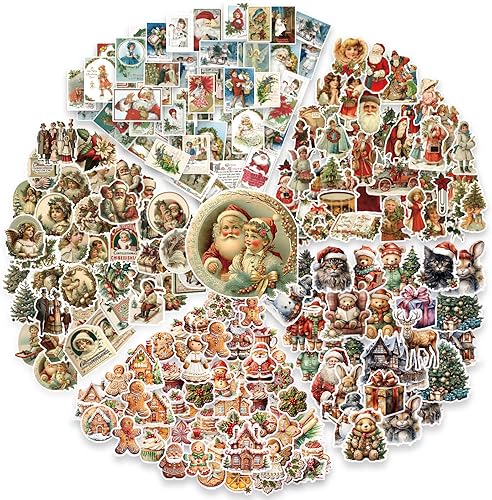 Miniatura 8 de 100 calcomanías navideñas que no se repiten, retro, Papá Noel, decoración de Navidad, calcomanías impermeables para álbumes de recortes, tarjetas,