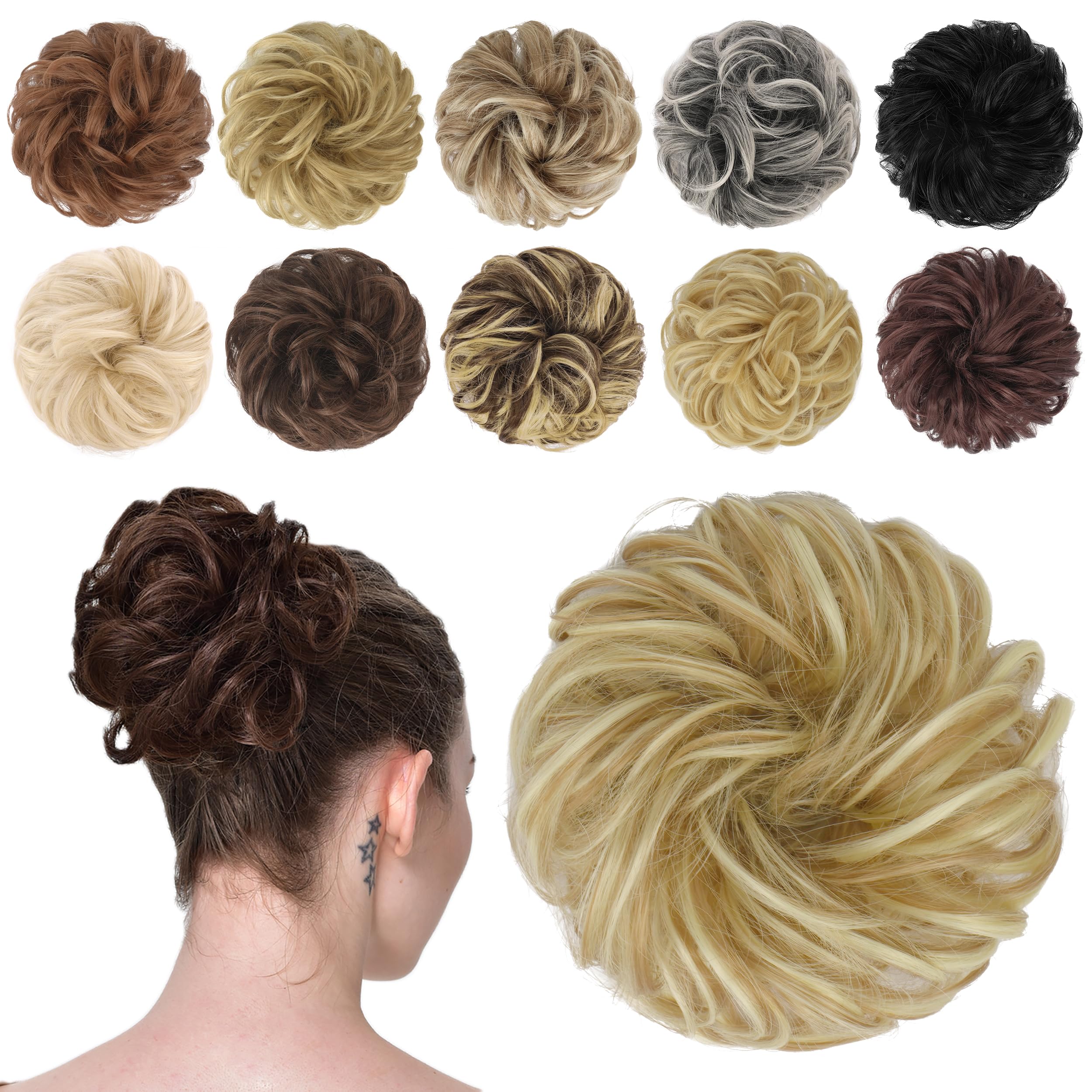 FESHFEN Hair Bun Extensions Messy Curly Hair Scrunchies Hairpieces Synthetic Donut Updo Hair Pieces for Women Girls
