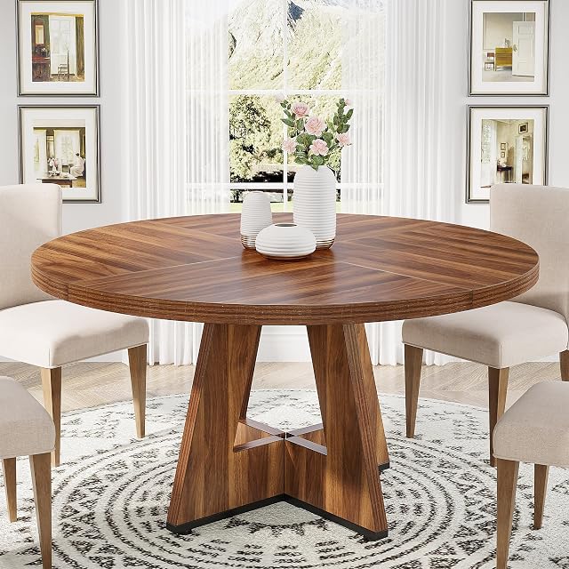 Tribesigns Round Dining Table - 47 Inch, Brown, Farmhouse Style, 4 Person Seating Capacity