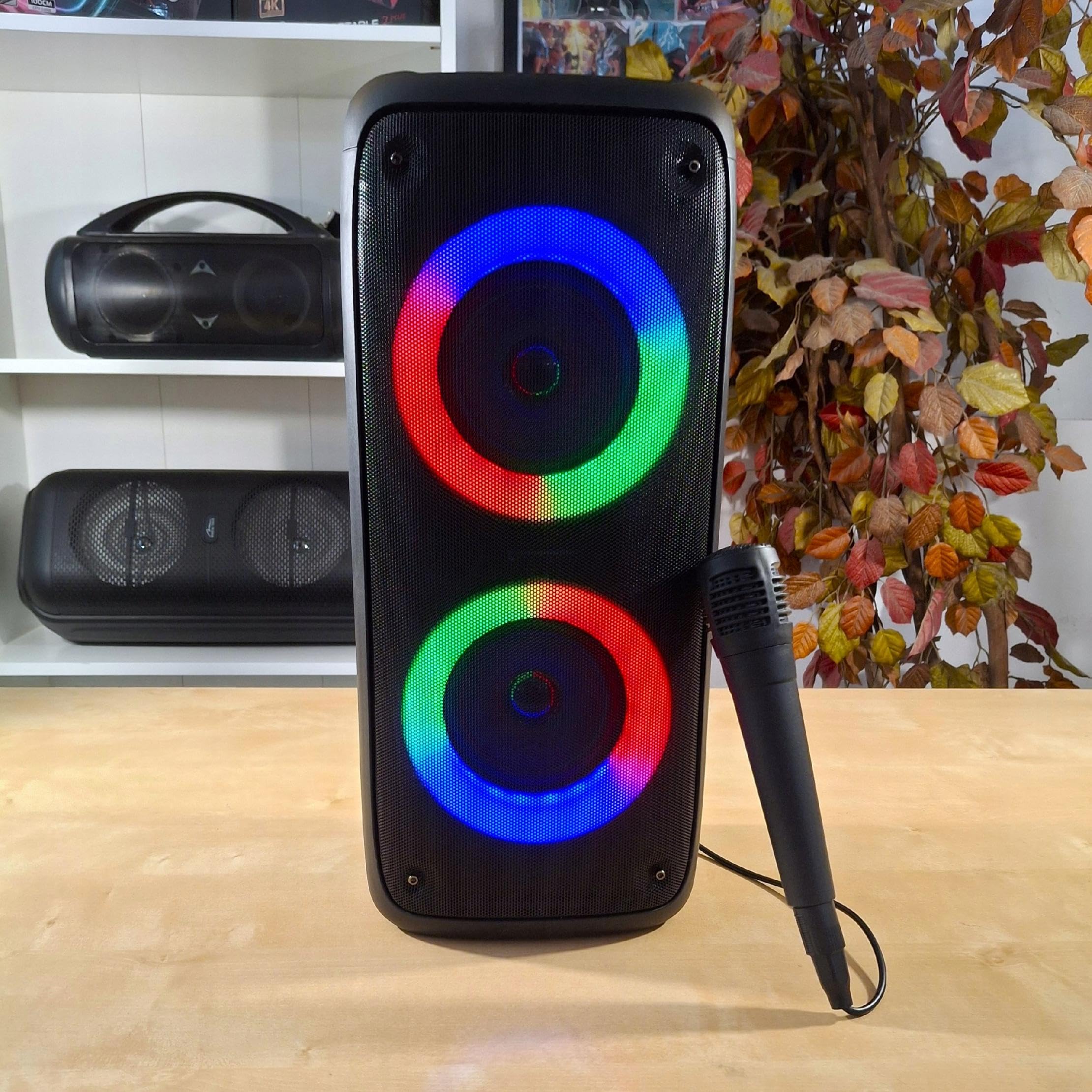 Media-Tech FUNBOX BT MT3181 Karaoké Enceinte Bluetooth Portable avec Microphone Bluetooth 40 W RMS, Prend en Charge Les Cartes Micro SD, éclairage Couleur RVB