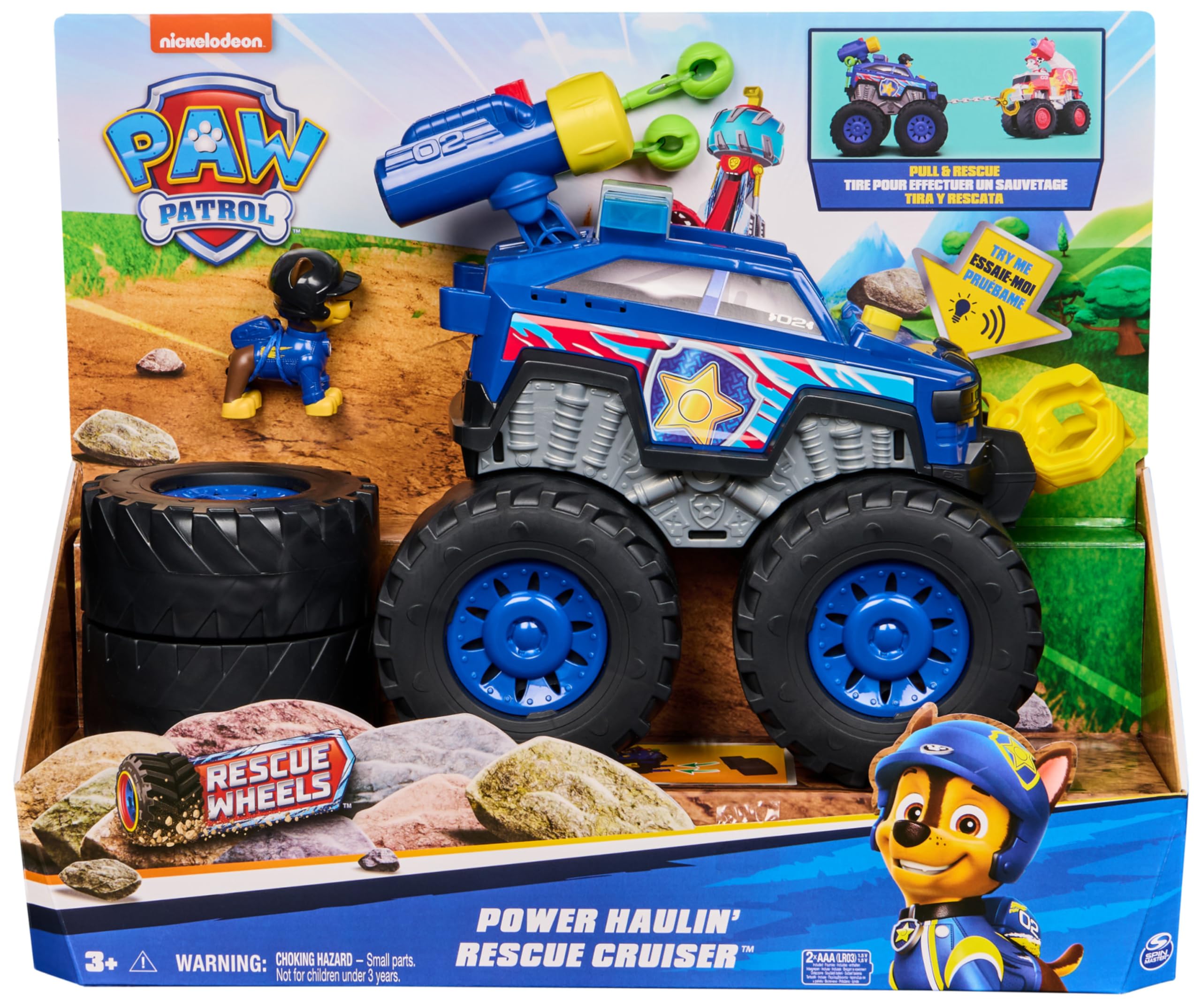 Paw Patrol: Rescue Wheels Chase Deluxe, Veicolo Giocattolo con Propulsore, Argano Motorizzato, Luci e Suoni, Giocattoli per Bambini e Bambine, 3+ Anni