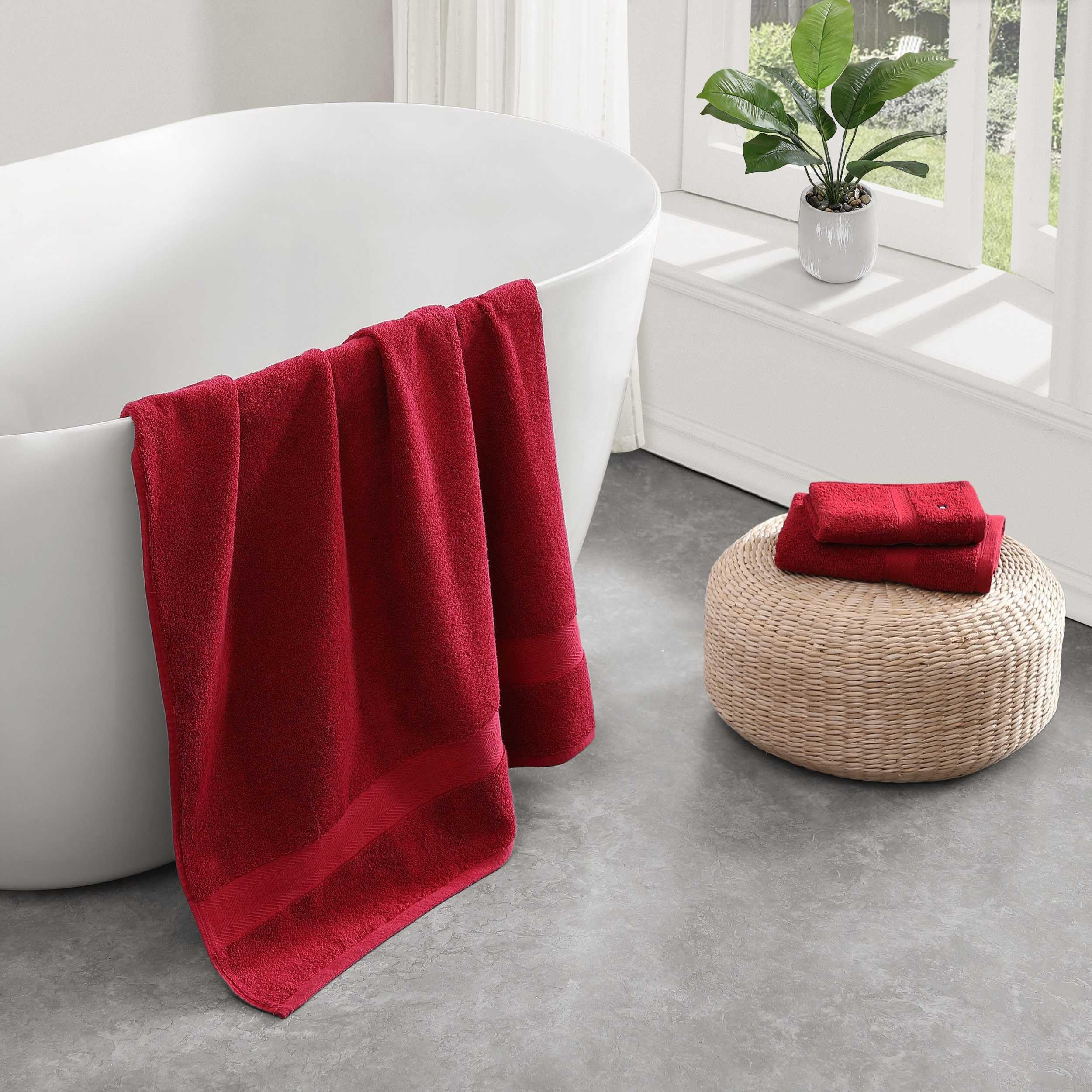 Tommy Hilfiger - Set di asciugamani da bagno, in spugna di cotone assorbente con zero torsione, peso medio, certificato Oeko-Tex (Modern American Red, 6 pezzi)