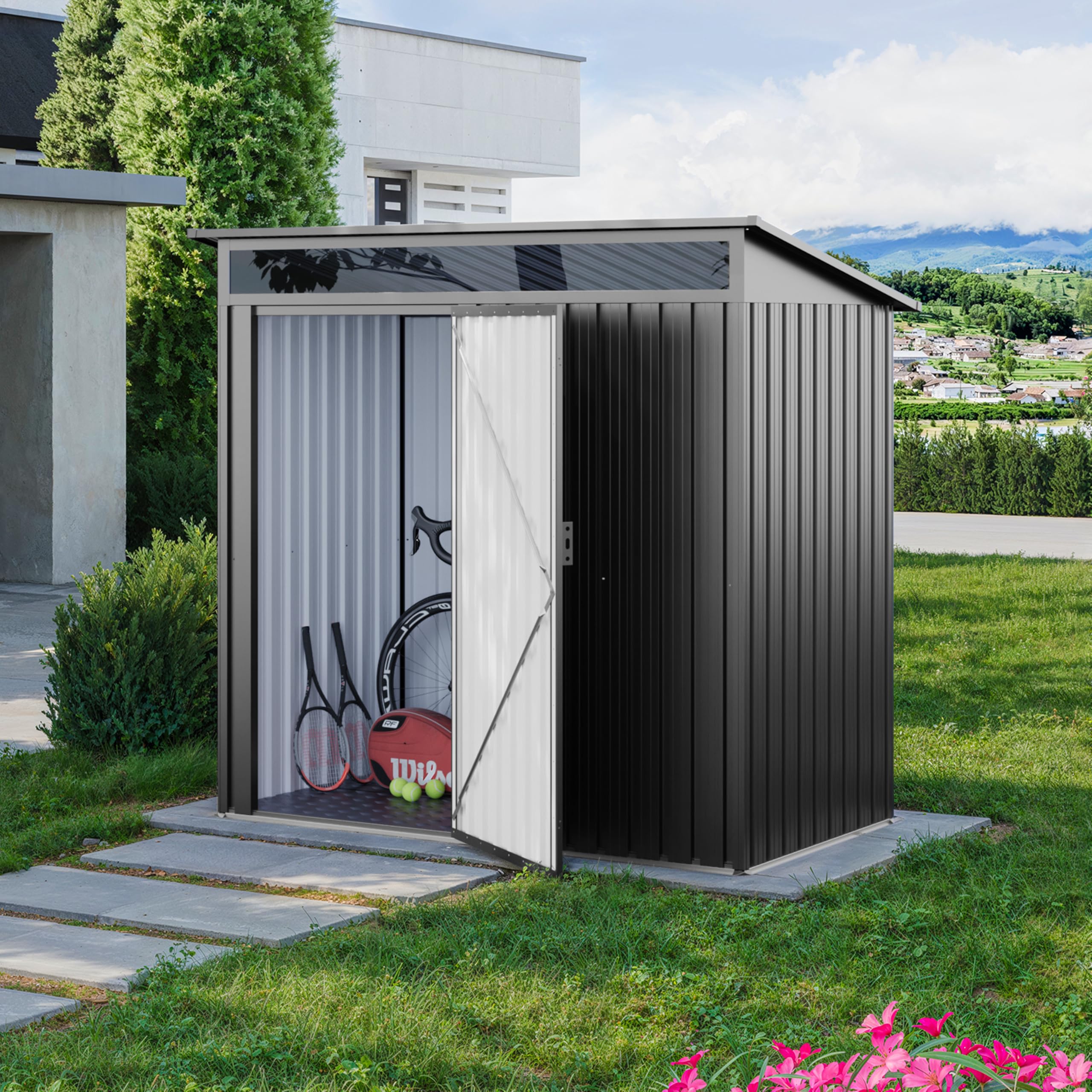 GFP Primeyard Abri de Jardin en métal 180x100x200 cm Armoire de Jardin Gris