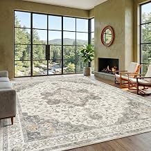 Marsail 5x7 Area Rugs,Rugs for Living Room,Bedroom,Machine Washable Area Rugs,Vintage Rug with Floral,Soft&Slip-Resistant Large Area Rug with Reinforced Bound Edges,Brown Rug