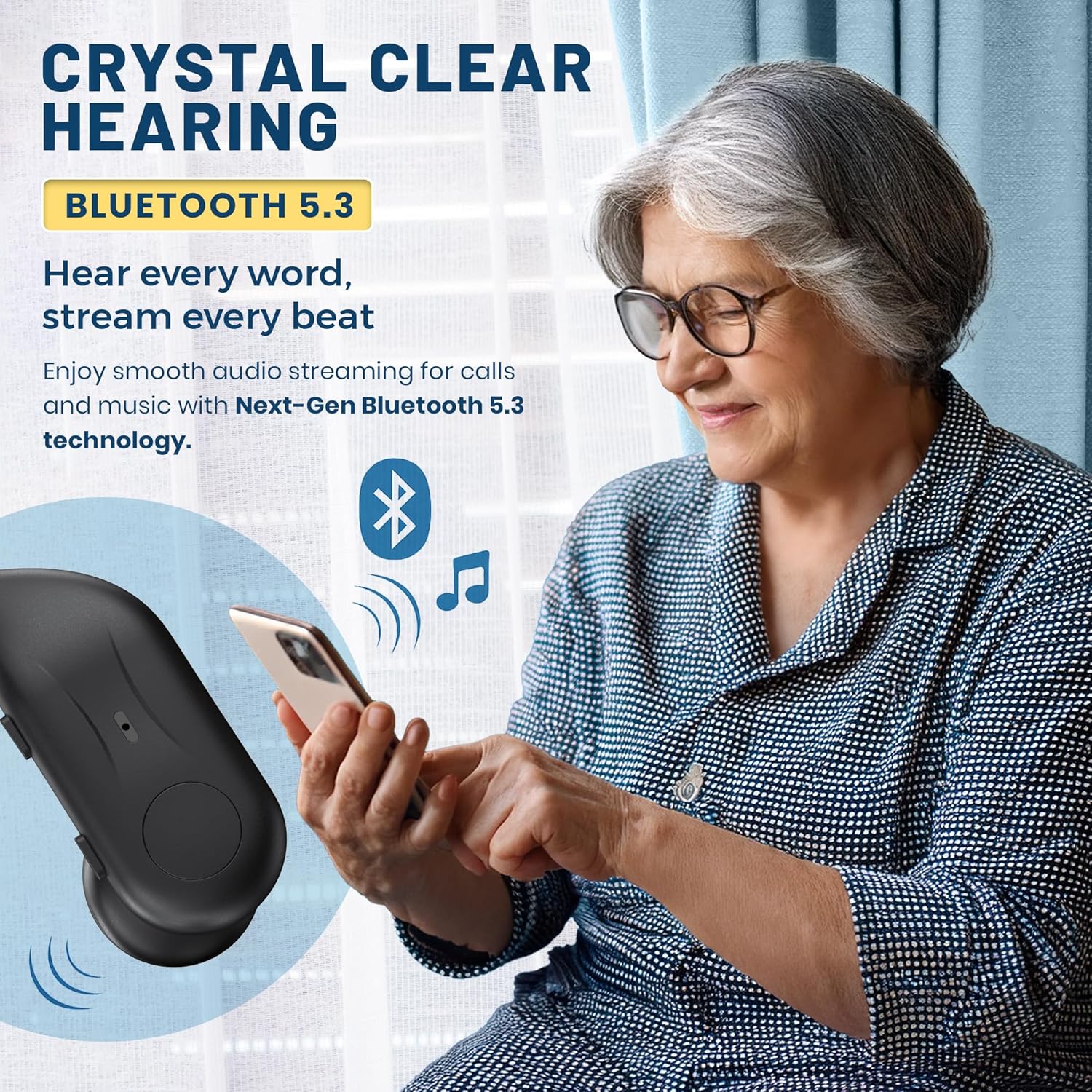 Rechargeable Bluetooth Hearing Aids for Seniors - Easy-to-Use Behind the Ear Sound Amplifier with Automatic Noise Cancelling - BTE Hearing Loss Aids for Adults Men & Women w/LED Charging Case