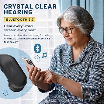Rechargeable Bluetooth Hearing Aids for Seniors - Easy-to-Use Behind the Ear Sound Amplifier with Automatic Noise Cancelling - BTE Hearing Loss Aids for Adults Men & Women w/LED Charging Case