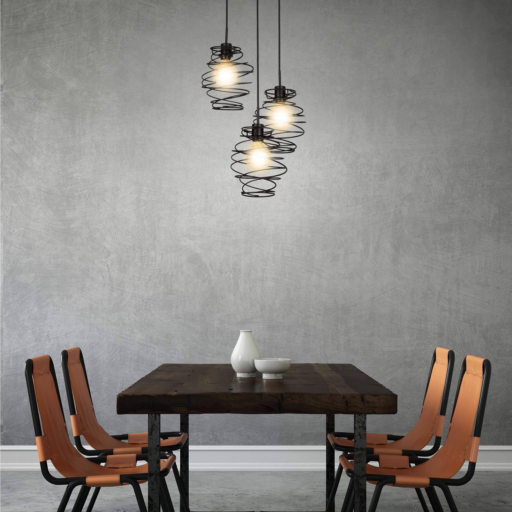 Briloner Leuchten Pendelleuchte, Pendellampe 3-flammig, Hängelampe retro vintage, Black Steel, 3x E27, max. 60 Watt, Schwarz, 425x1300mm (DxH)