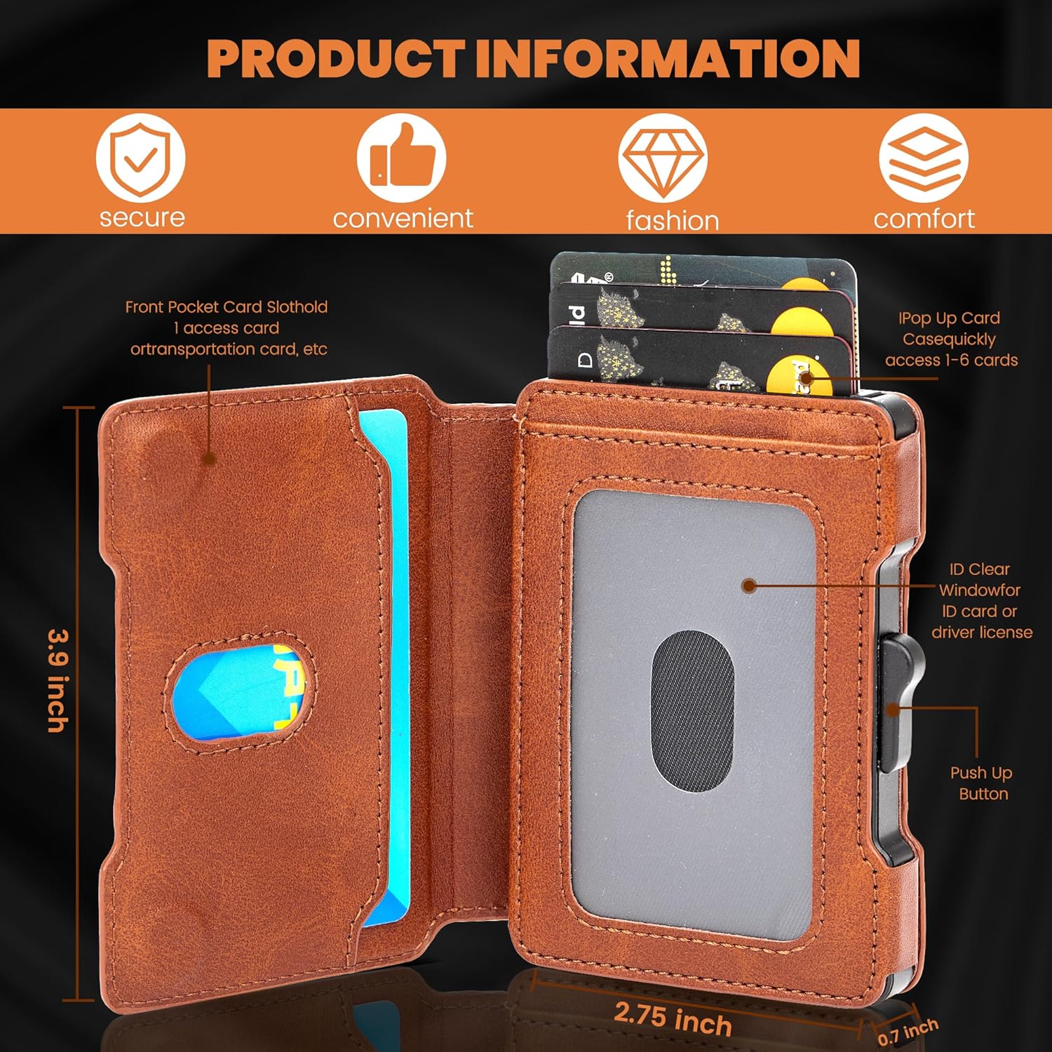 Wallet for Men, RFID Blocking Slim Mens Wallet with Money Clip, Minimalist Pop Up Card Case, ID Window, 9-11Cards Capacity, Bifold Leather Front Pocket Wallet with Gift Box(Brown) - Image 6