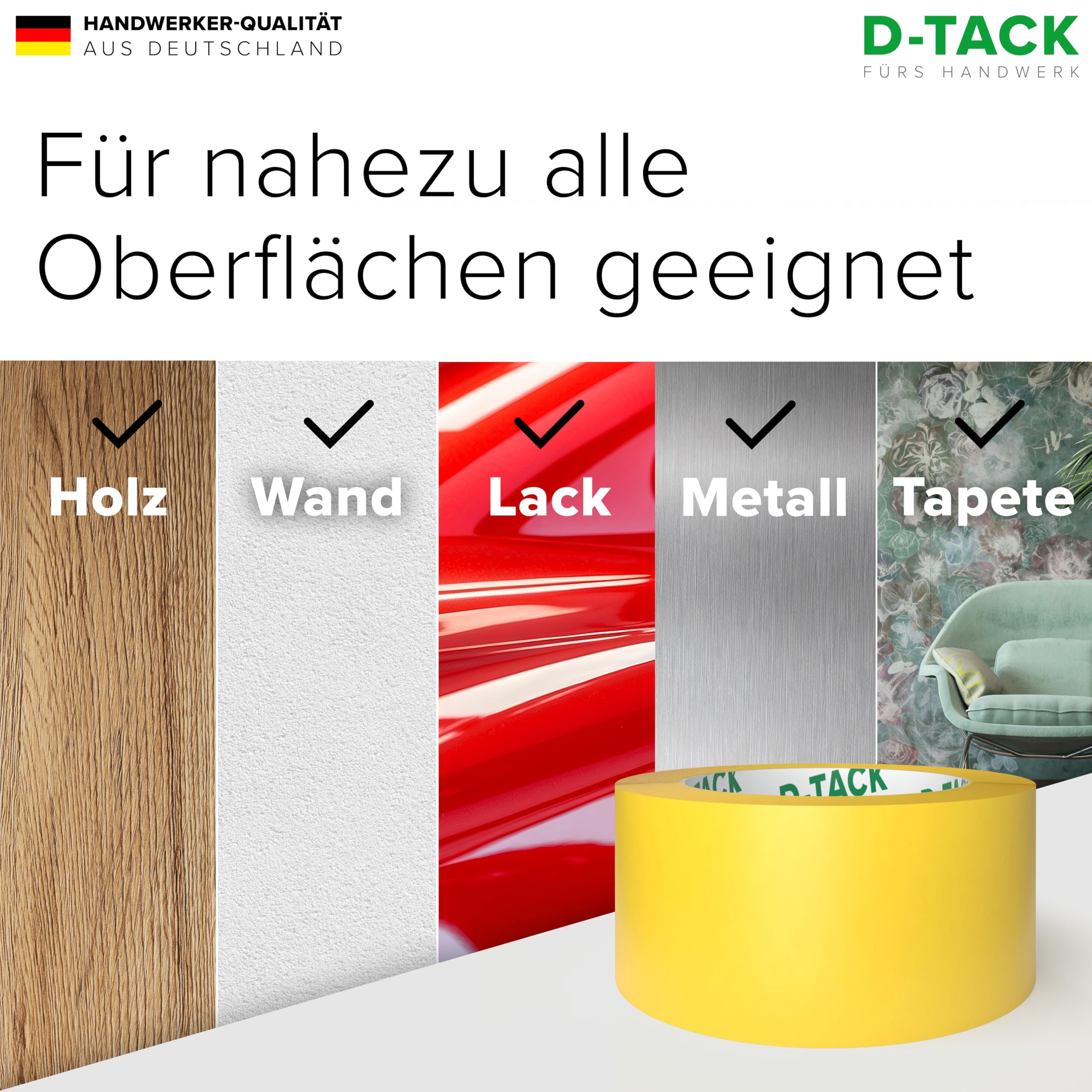 D-Tack 12x Malerkrepp Profi | 50 mm x 50 m | Malerkrepp aus Washi Tape | Innen | Präzise Farbkanten beim Abkleben | Abdeckklebeband rückstandsfrei ablösbar | UV-beständig | Profi Kreppband