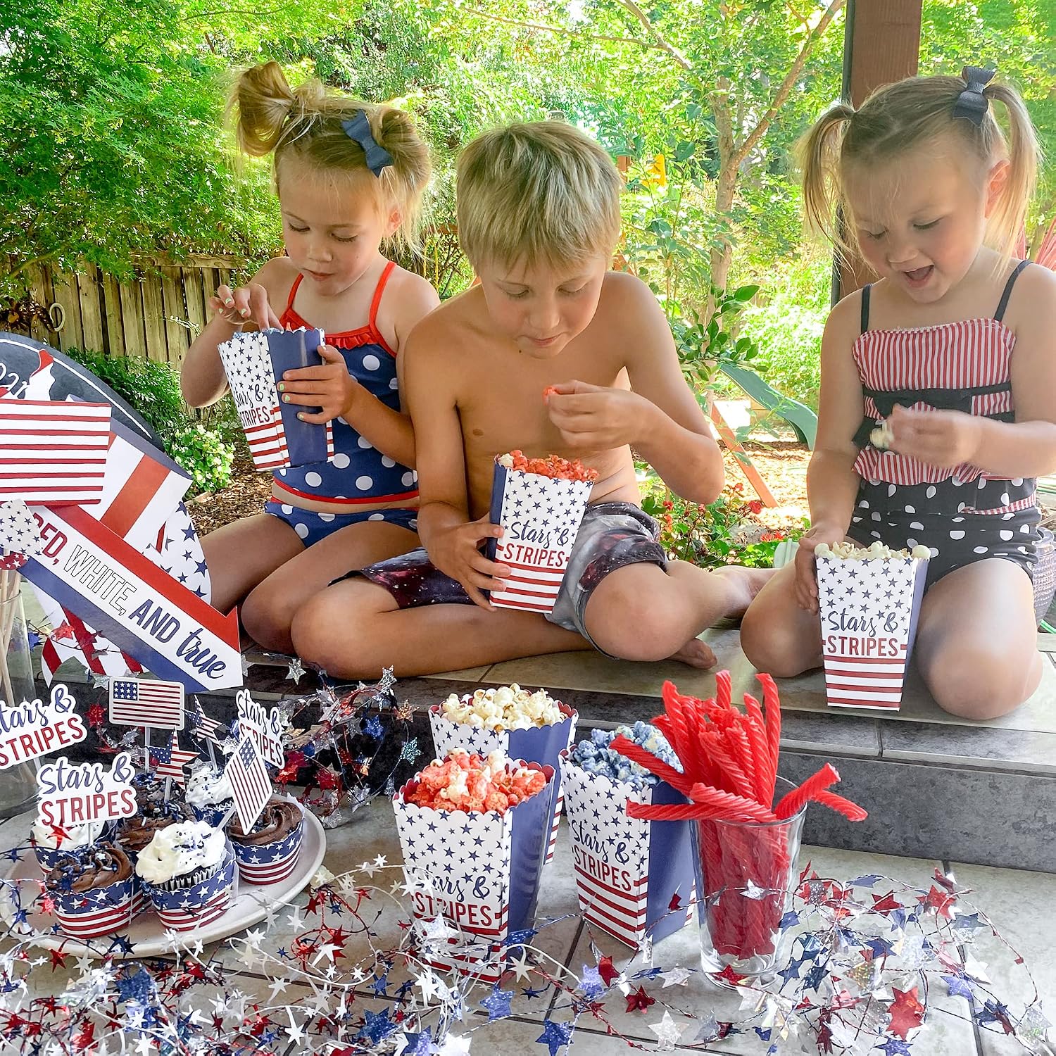 Stars and Stripes Popcorn Boxes - Patriotic Party Treat Boxes - 12 Ct | Treat Box for Snacks, Candy, Small Party Favors, Memorial Day, 4th of July, Labor Day, Heavy-duty Cardstock, USA-made