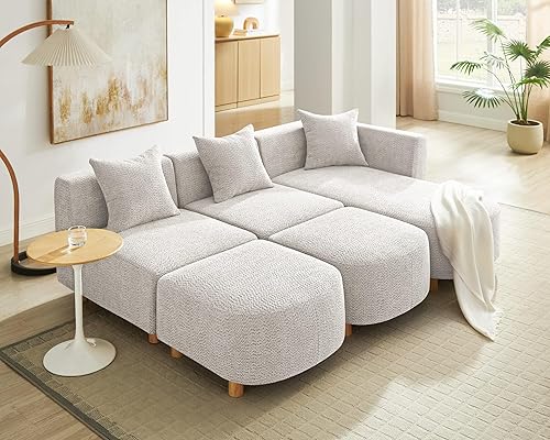 Miniatura 8 de VANOMi Sofá modular modular de 109.84 pulgadas con 3 almohadas, sofá convertible de 5 plazas con otomana, sofás seccionales modernos para sala de