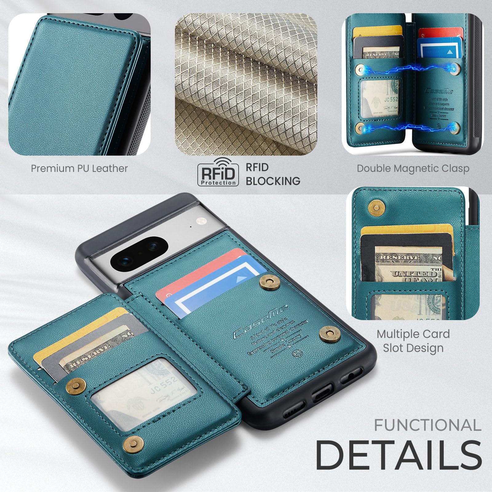 SLWYF Cover In Pelle PU Con Portafoglio Per Google Pixel 7 Pro | Custodia A Libro Con Slot E Supporto + 2 Pellicole Vetro Temperato | Colore Blu - 2
