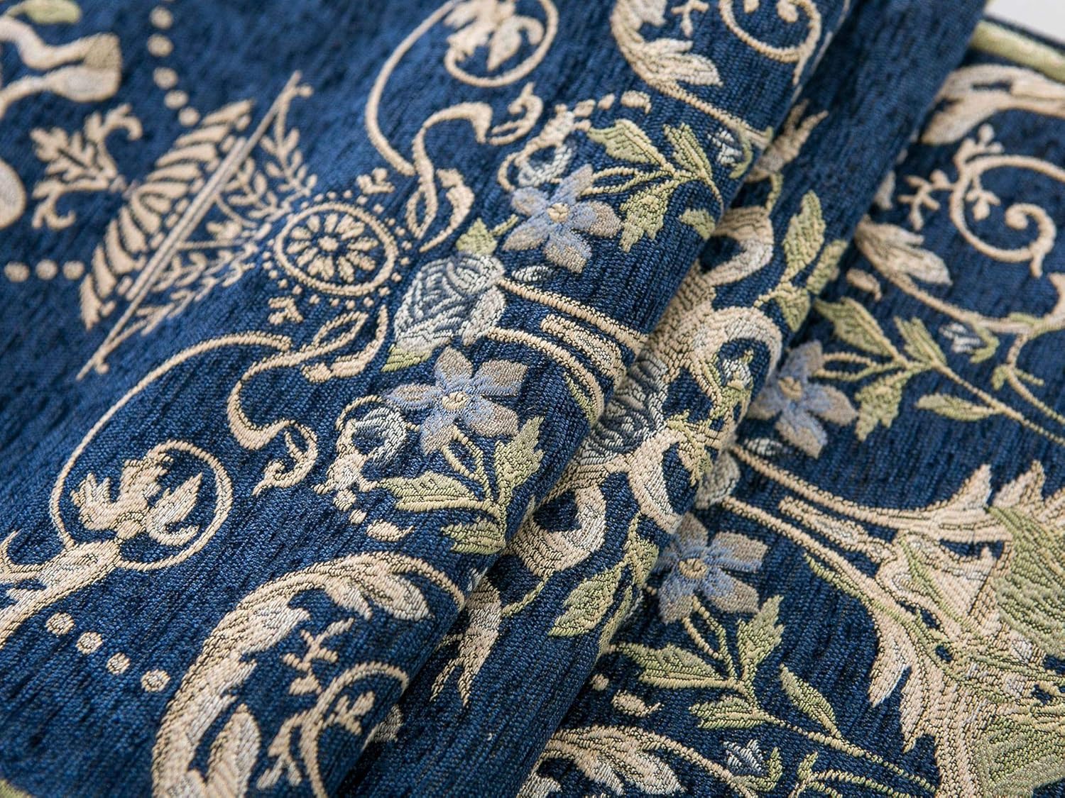Luxury Table Runner with Floral Pattern, Navy Blue and Gold Embroidered Design, Decorative Tassels, Elegant Dining Table Decor，13*72in (Navy Blue)