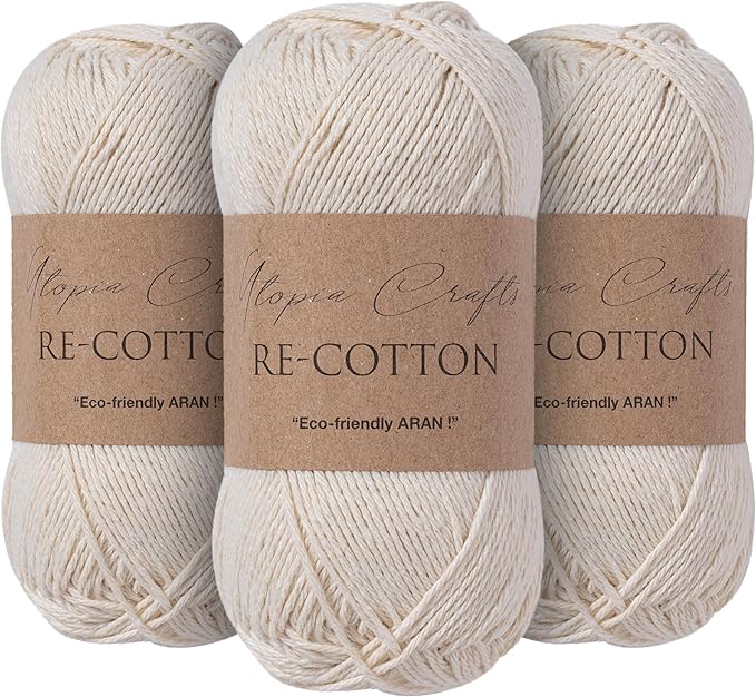 Utopia Crafts Re-Cotton Knitting Yarn 3x 100g (Cream)