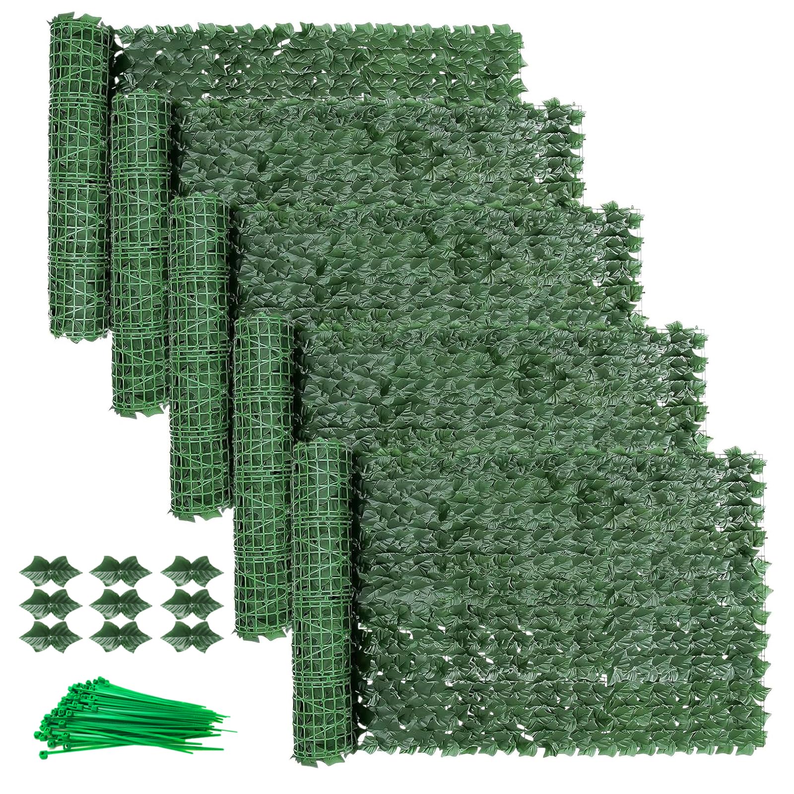 SUNJULY Artificial Ivy Privacy Fence Screen, Expandable Artificial Hedges Fence and Faux Ivy, Garden Privacy Screening Wall Panel Vine Leaf Decoration, UV Resistant (1M*3M) (5PCS)