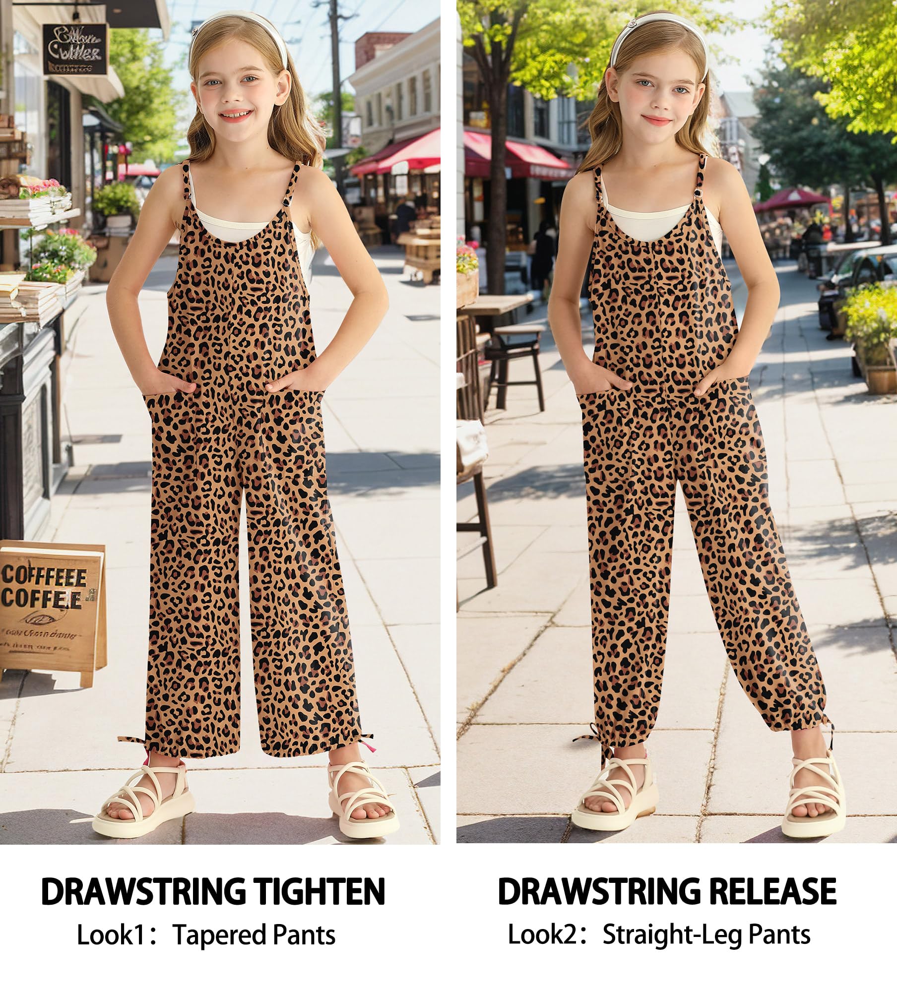 BesserBay Overol de verano para niñas con tirantes delgados ajustables, sin mangas, casual, holgado, largo, con bolsillos, 5-14 años