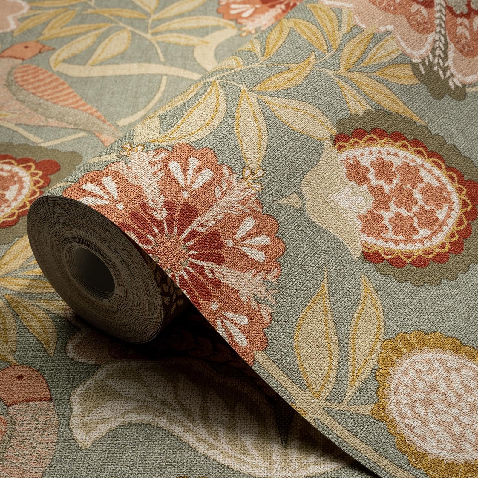B&Q -  Sage Persian Garden Fabric Effect Patterned Embossed Wallpaper