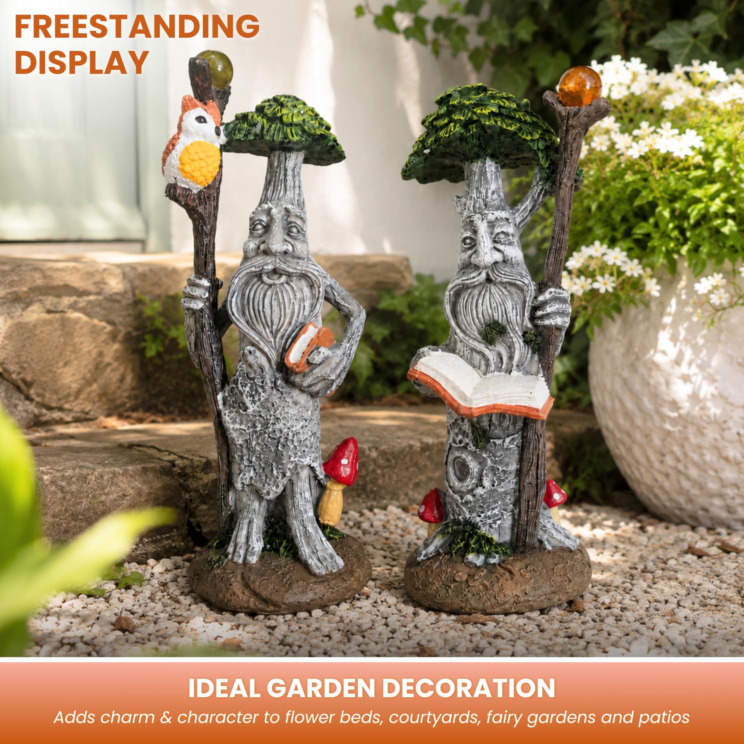Garden Mile Set di 2 ornamenti da giardino in resina per fata da giardino, ornamento da giardino, per albero e uomo, coppia di statuette da giardino a prova d'acqua, piccoli gnomi per esterni