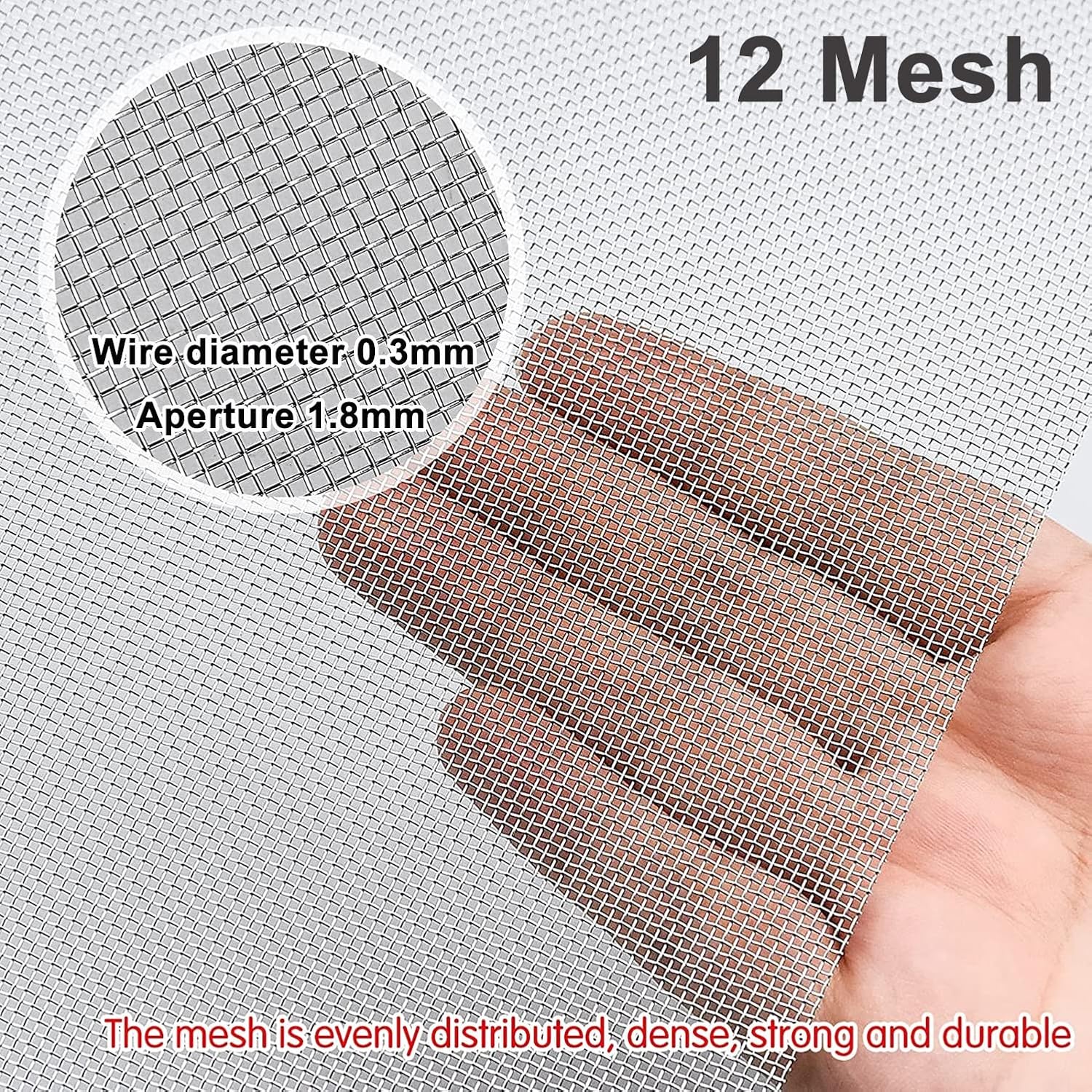 304 Stainless Steel Woven Wire Mesh,304 Stainless Steel Woven Wire 12 Mesh Hard and Heat Resisting Screen Mesh Metal Mesh Sheet