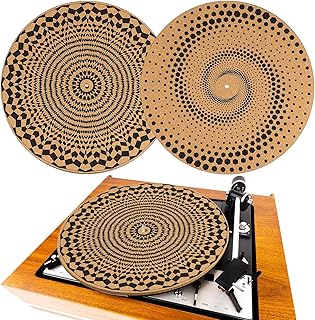 2 Pcs Cork Turntable Mat/3mm Thick for Better Sound Support on 11.8 Inches Vinyl LP Record Player Turntable Slipmat Psychedelic Geometric for Vinyl Record (Dots)