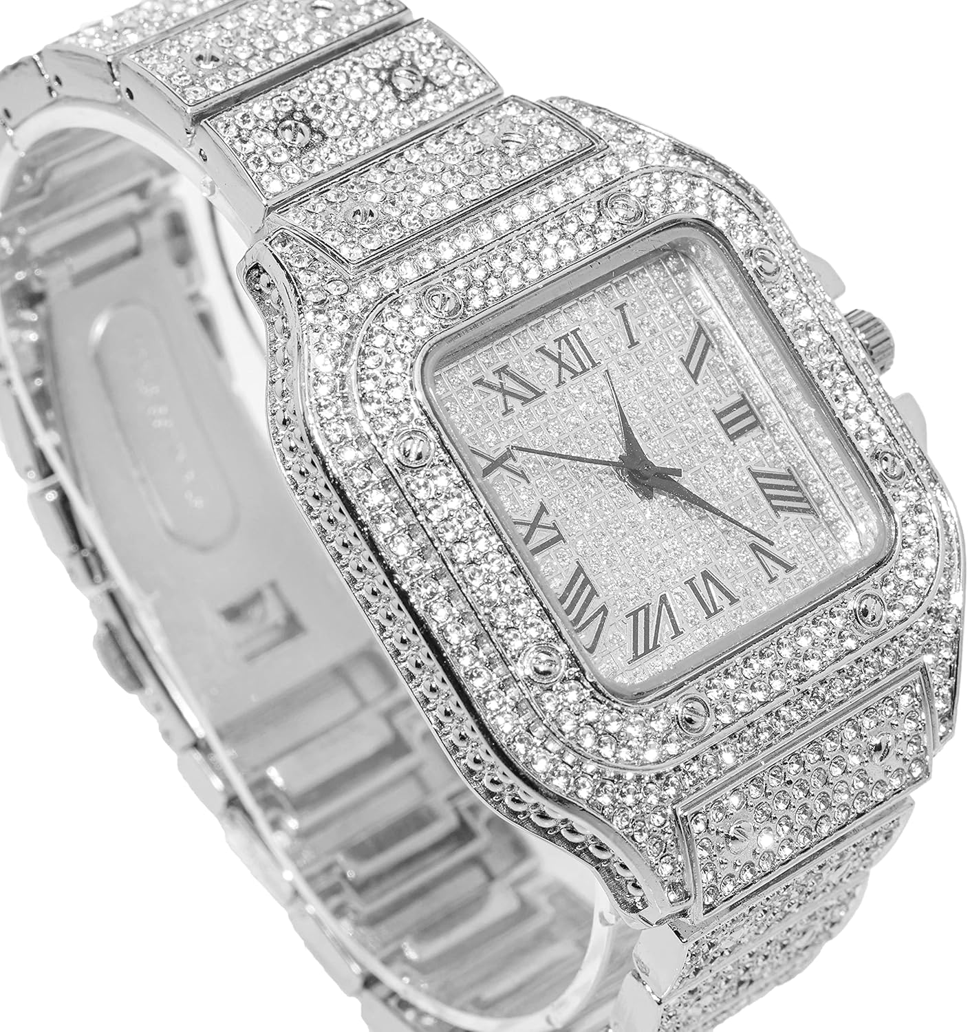 Halukakah Men’s Watch - The King - 18K Gold/Platinum Plated, 40MM Square Dial, Iced Out Wristband, with Cuban Link Chain Necklace and Bracelet Set Optional, Comes in Giftbox