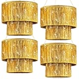 Rossesay 4 Pcs 2 Tier Fringe Tinsel Chandelier Iridescent Foil Party Disco Ball Decor Chandelier Decoration Metallic Foil Shimmering Bachelorette Party Decor Photo Booth Supplies (Gold)