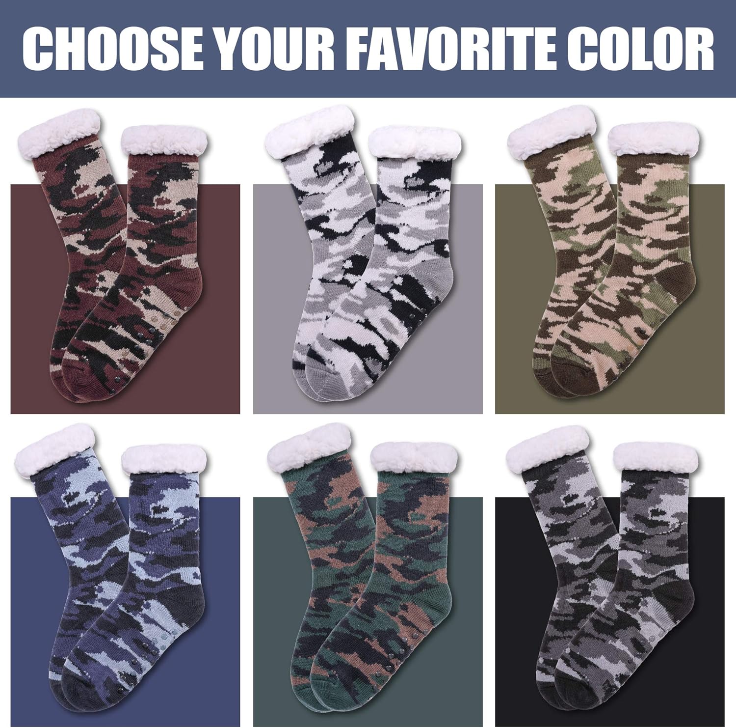 Mens Fuzzy Slipper Socks Soft Warm Cozy Fleece Lined Winter With Grips Socks - Image 6