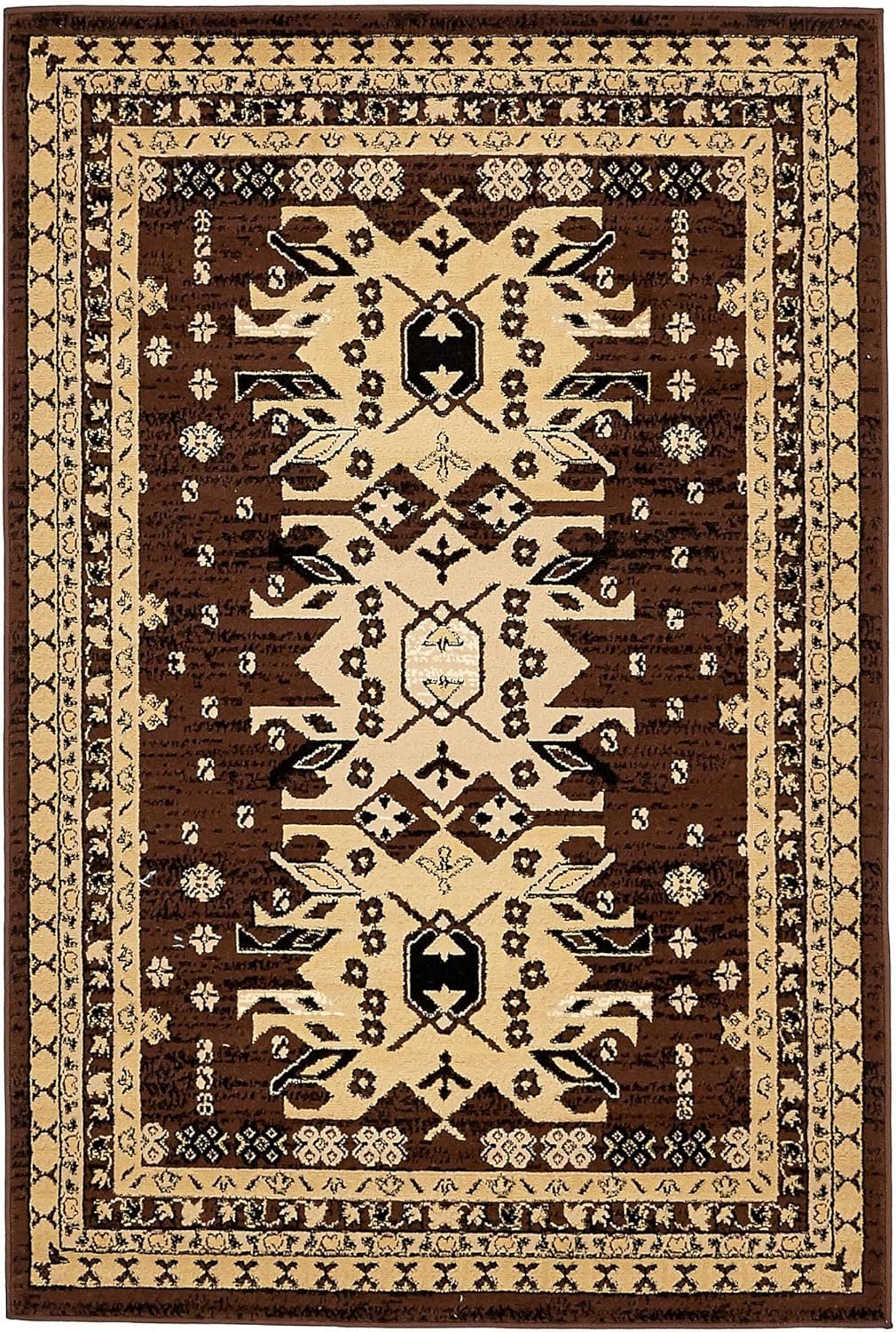 Taftan Brown and Beige 4' x 6' Stain-Resistant Area Rug